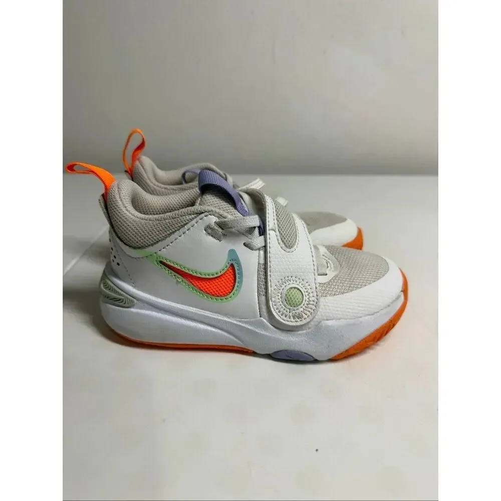 Nike Team Hustle D 11 Toddler Basketball Shoes White Orange Hook & Loop Size 11C
